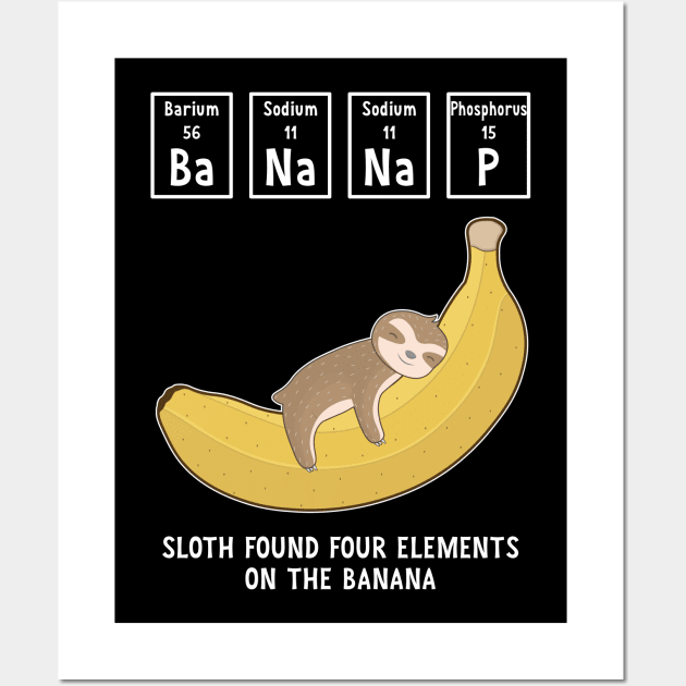 Banana Nap, Cute Baby Sloth Sleeping On The Banana Wall Art by M Humor